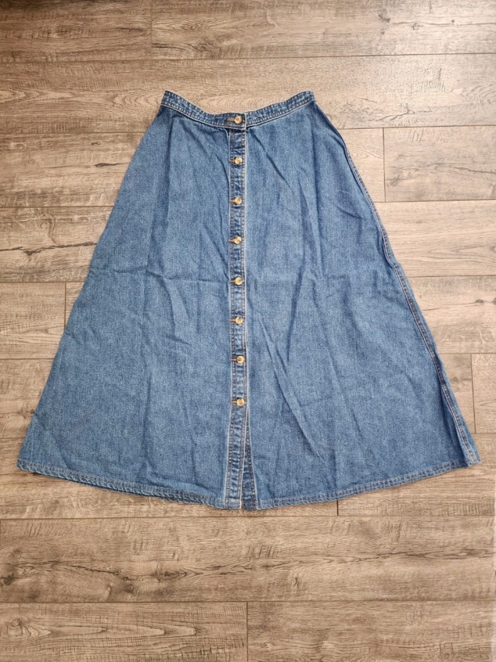 Vintage Karen Kane Womens A-Line Skirt Button Down Blue Denim Size 8 Cottagecore